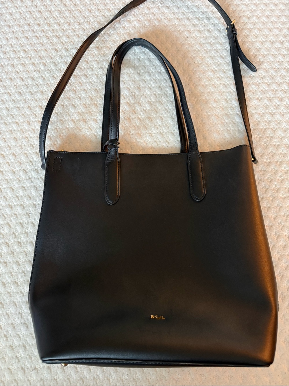 Lauren Ralph Lauren Black Smooth Leather Tote with Removable Strap
